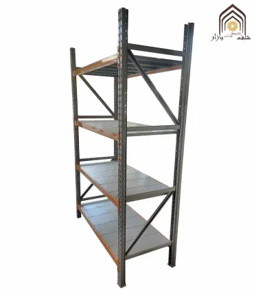قفسه راک نیمه سنگین سامان انبار شرق طوس با طراحی مشبک و چند طبقه مناسب برای استفاده در انبارها و فروشگاه‌ها است.