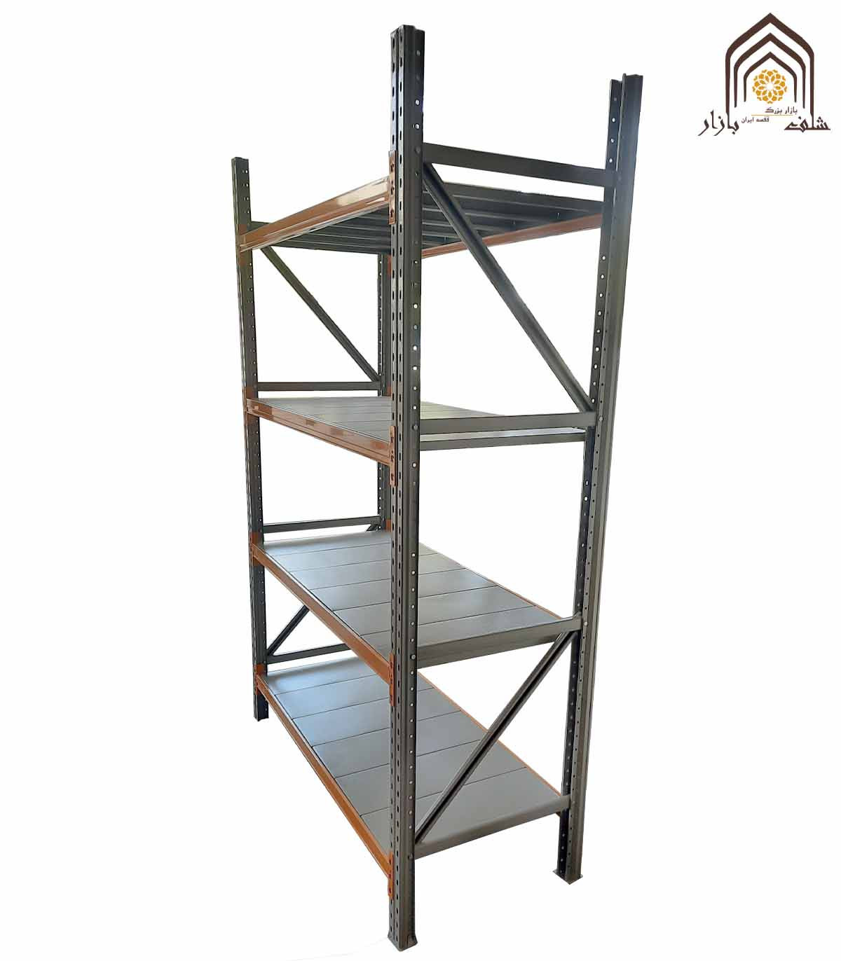 قفسه راک نیمه سنگین سامان انبار شرق طوس با طراحی مشبک و چند طبقه مناسب برای استفاده در انبارها و فروشگاه‌ها است.