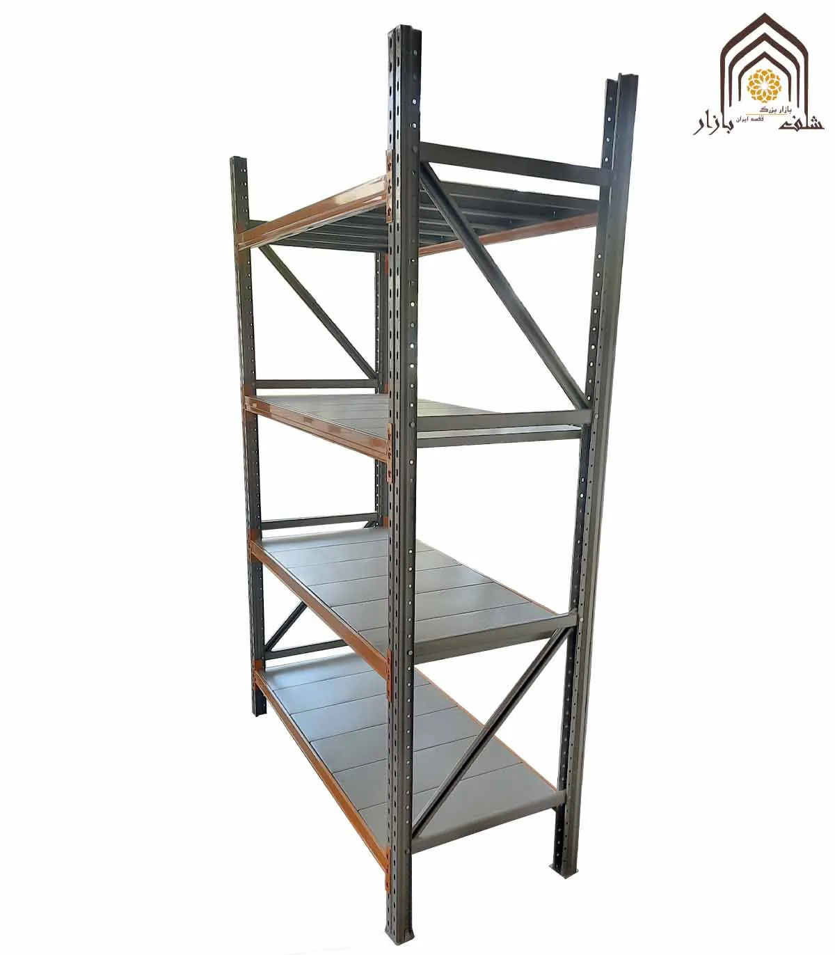 قفسه راک نیمه سنگین سامان انبار شرق طوس با طراحی مشبک و چند طبقه مناسب برای استفاده در انبارها و فروشگاه‌ها است.