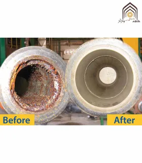 رسوب‌زدا آهن دیسکلر [product_brand] قبل و بعد از استفاده، نمایش نتایج مؤثر در پاکسازی لوله‌ها و تجهیزات صنعتی.
